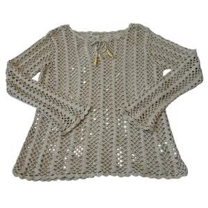 St John’s Bay Open Weave Sweater Women's Size Medium Lightweight Beige